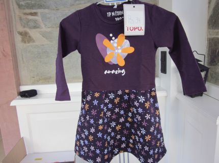 1 Langarm-Kleid lila Oberteil Aufdruck