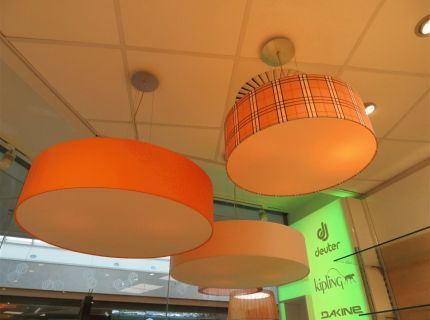 3 Pendelleuchten rund Retro-Design Kariert