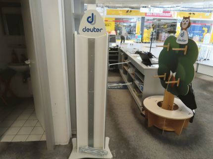 1 Verkaufs-/Hakenständer Aufschrift Deuter ca.